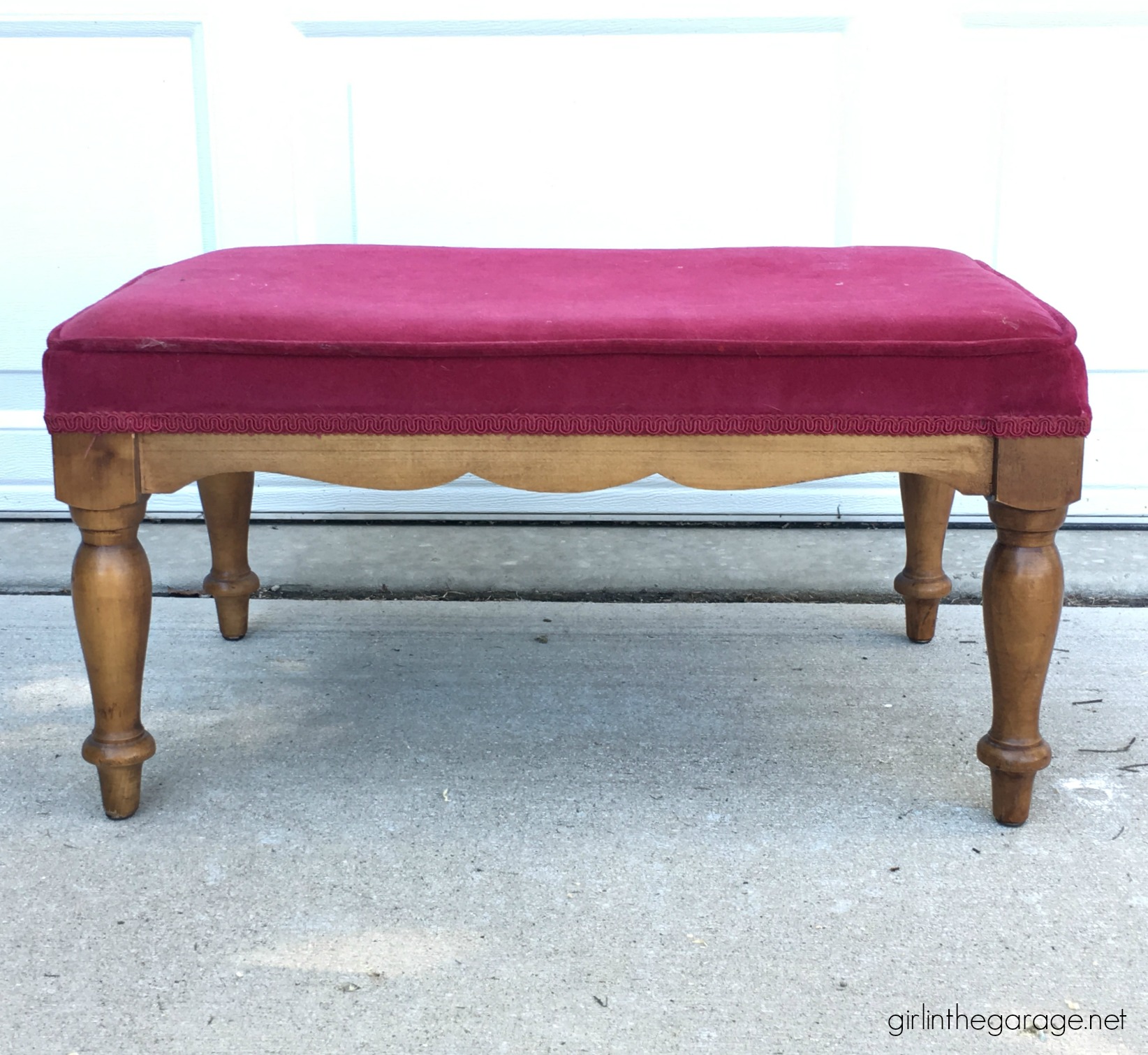 Thrifted repurposed footstool makeover to DIY lap table - How to make a planked table top - How to whitewash the easy way - by Girl in the Garage