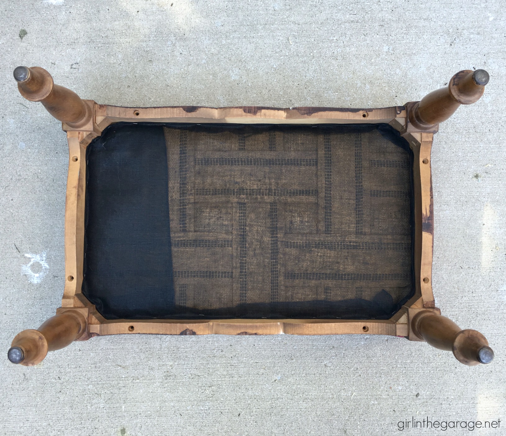 Thrifted repurposed footstool makeover to DIY lap table - How to make a planked table top - How to whitewash the easy way - by Girl in the Garage