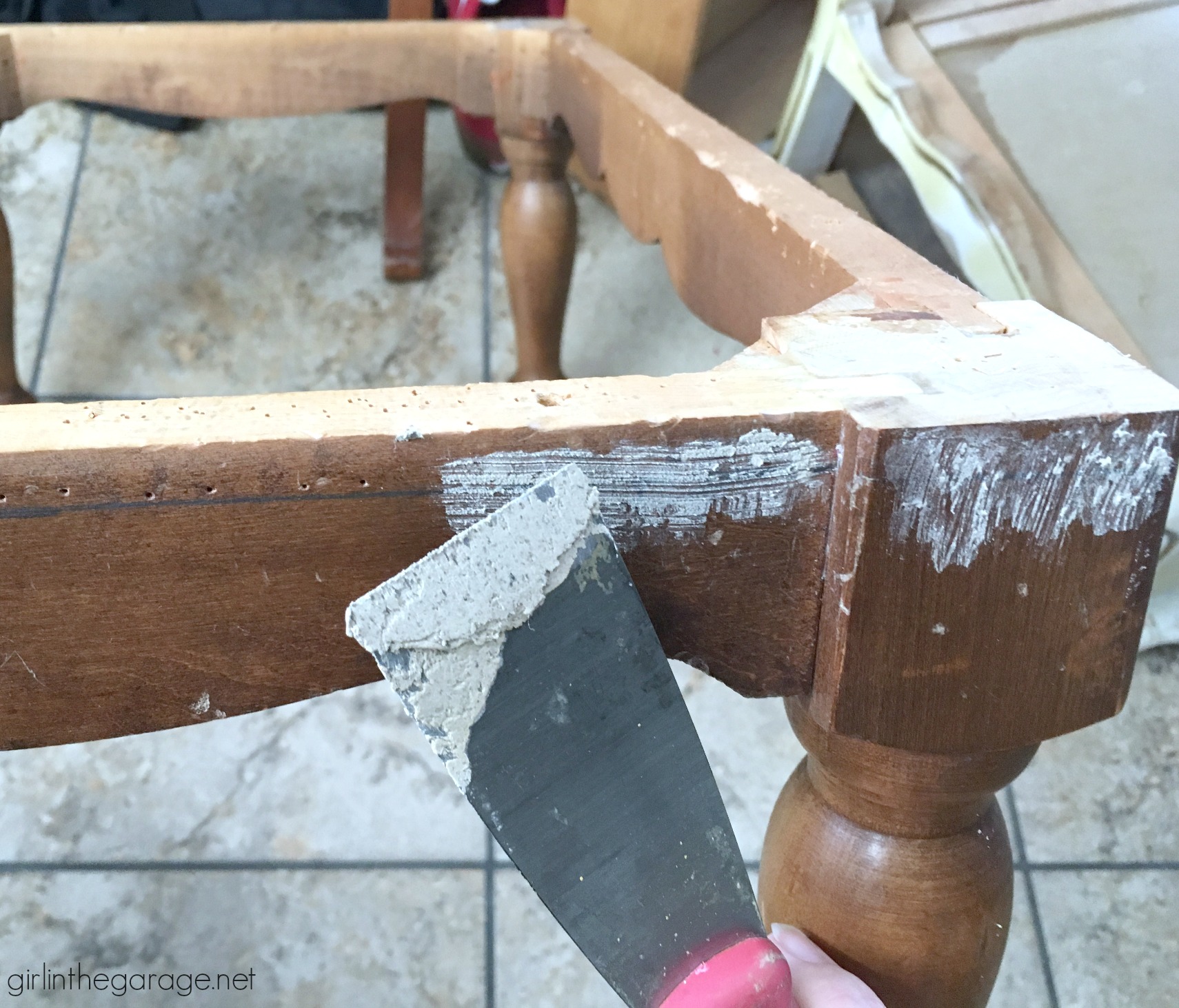 Thrifted repurposed footstool makeover to DIY lap table - How to make a planked table top - How to whitewash the easy way - by Girl in the Garage