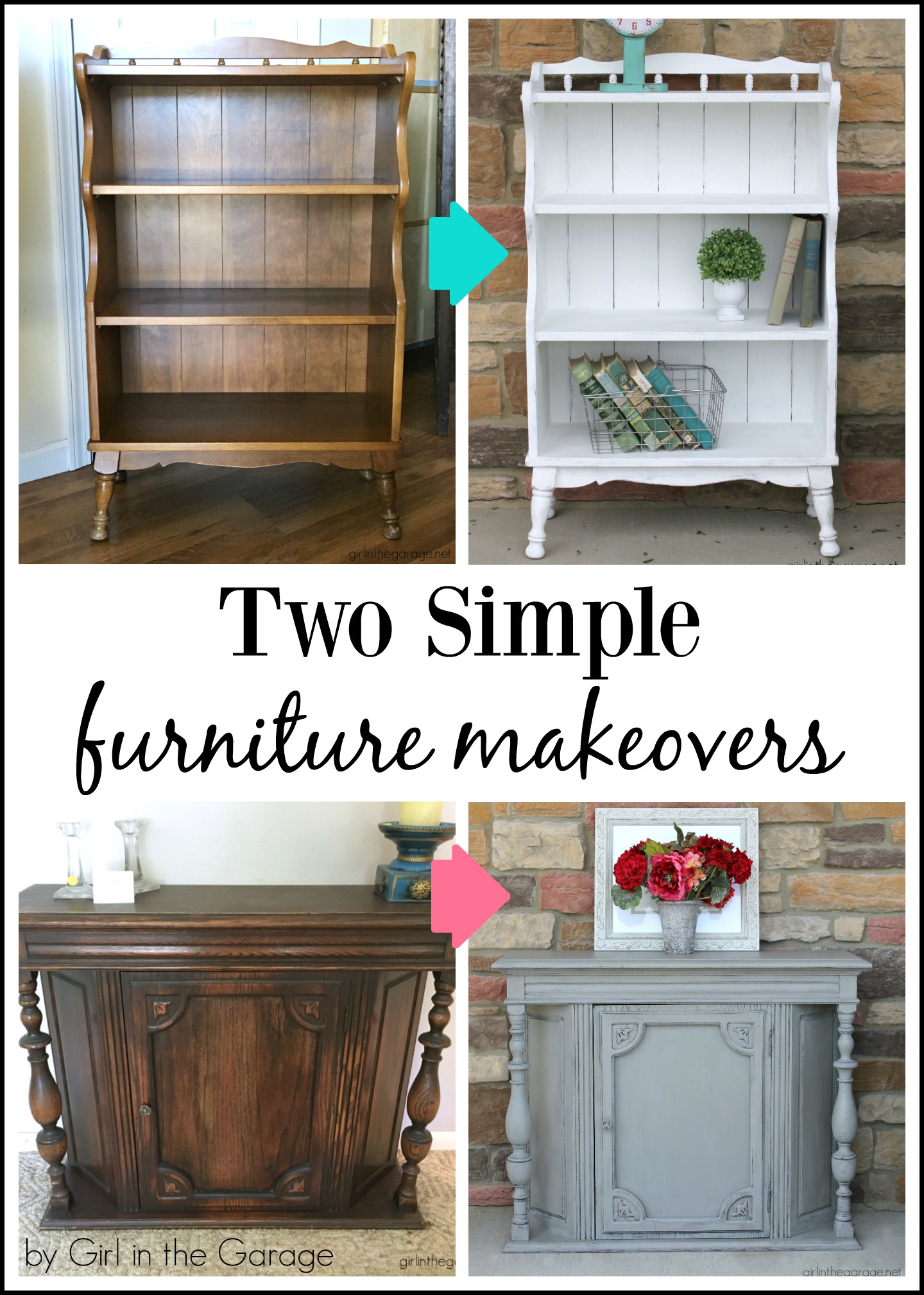 DIY Simple furniture makeovers - transform thrifted furniture into refreshed pieces with some TLC and paint. Tutorial by Girl in the Garage