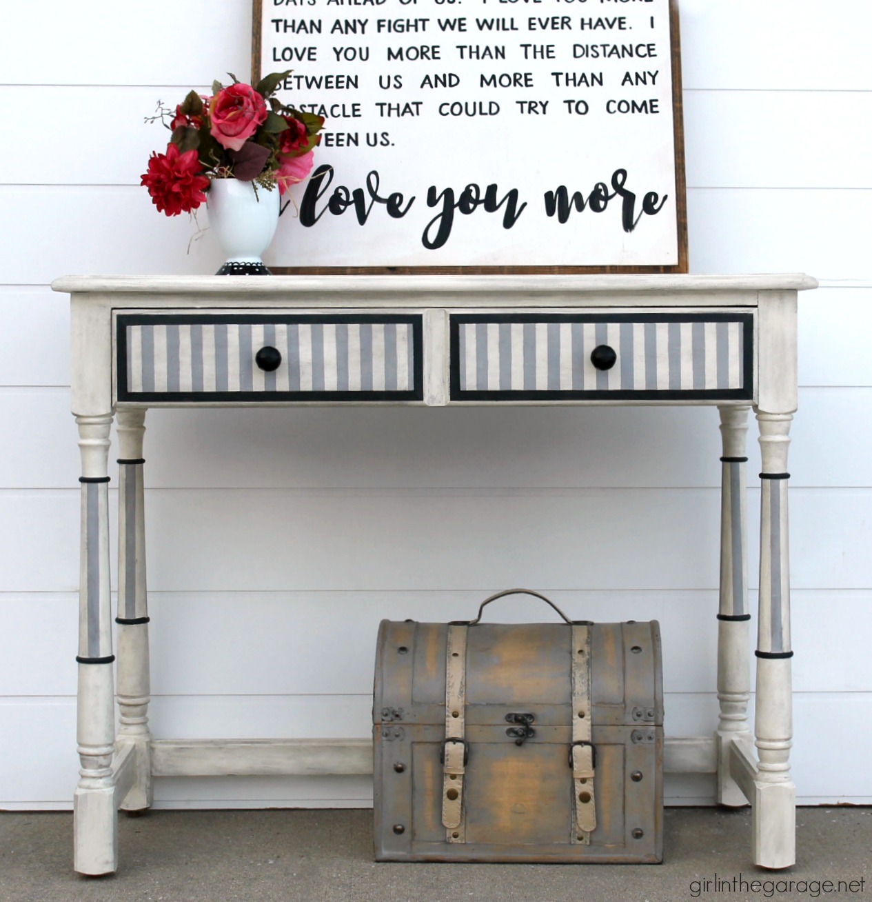 Change the look of your table legs without actually changing the legs - do a fun paint treatment like stripes. via Girl in the Garage