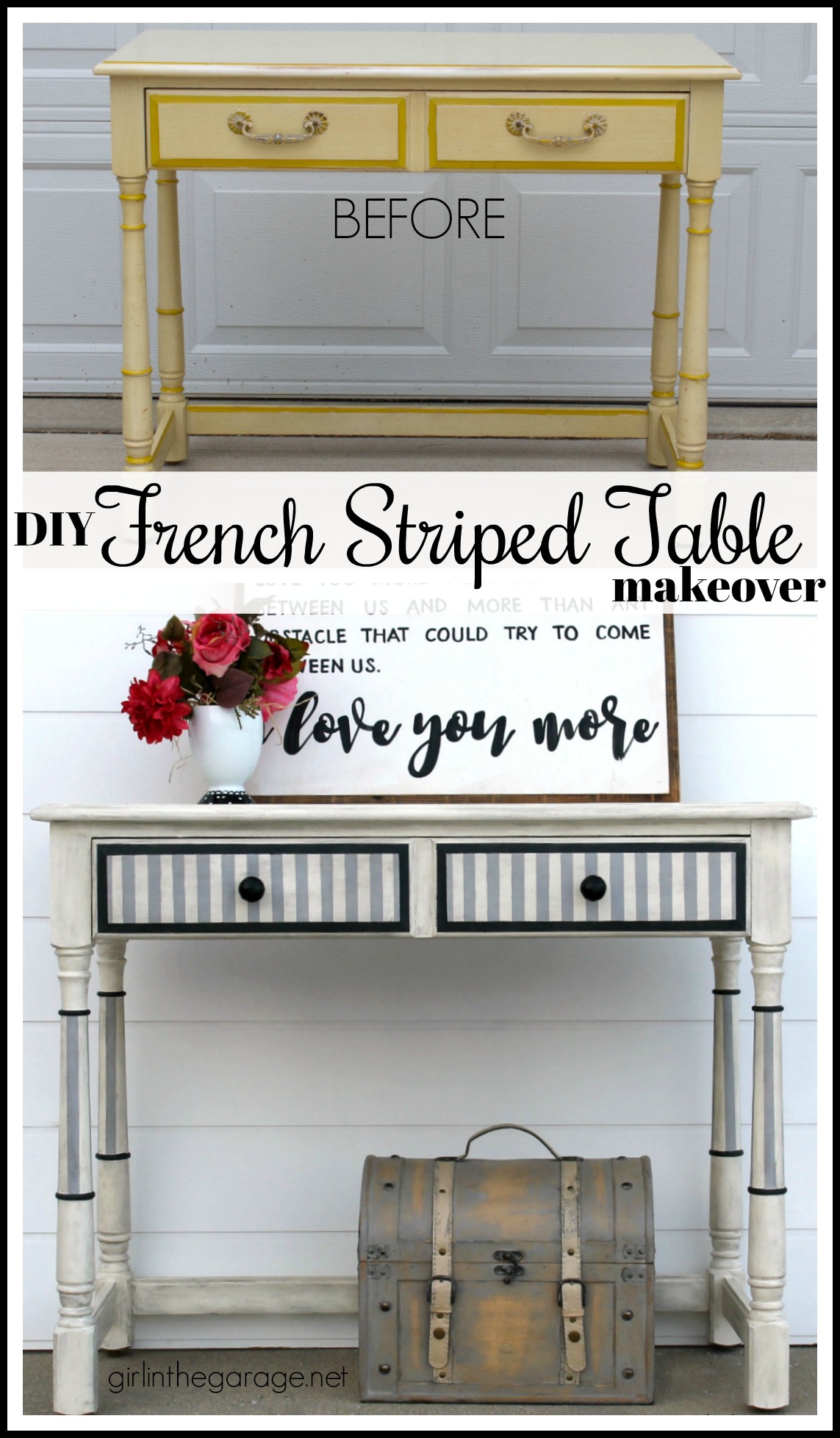 French striped table makeover - Girl in the Garage