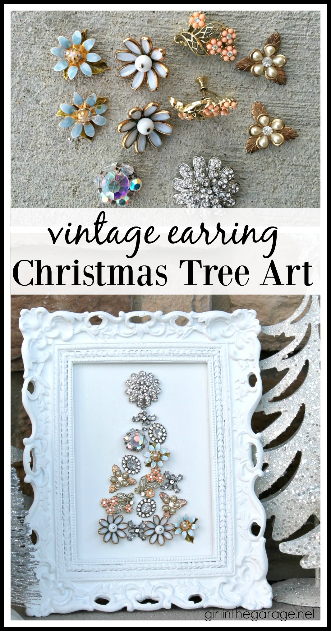 DIY vintage earring Christmas tree decor from repurposed thrifted jewelry - Easy tutorial by Girl in the Garage