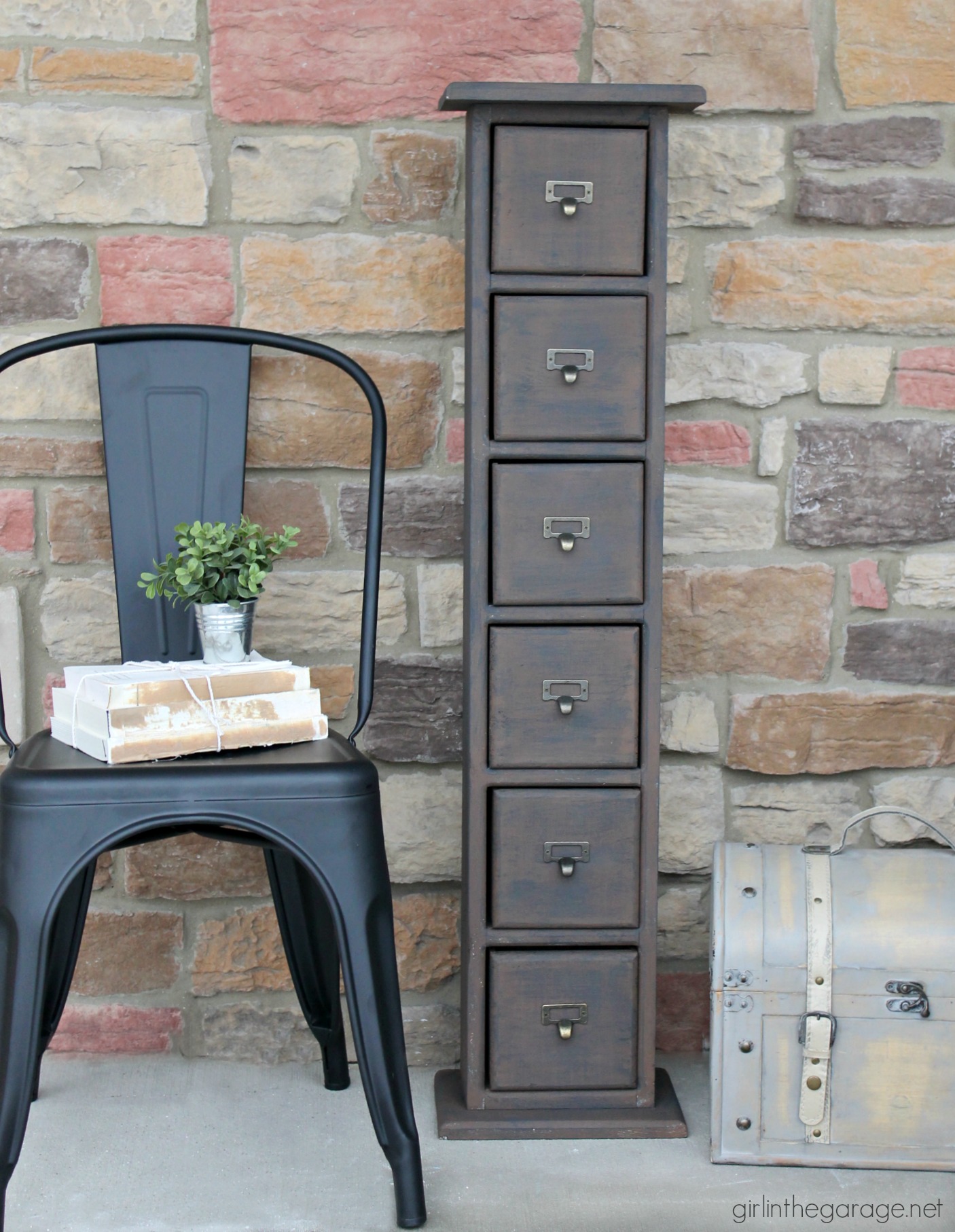 If you want the stained look, but can't have it. Learn how to paint furniture to look like stain. Plus: A card catalog makeover with this faux stain finish! By Girl in the Garage