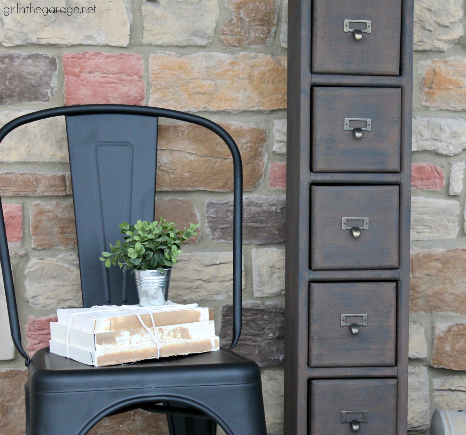 If you want the stained look, but can't have it. Learn how to paint furniture to look like stain. Plus: A card catalog makeover with this faux stain finish! By Girl in the Garage