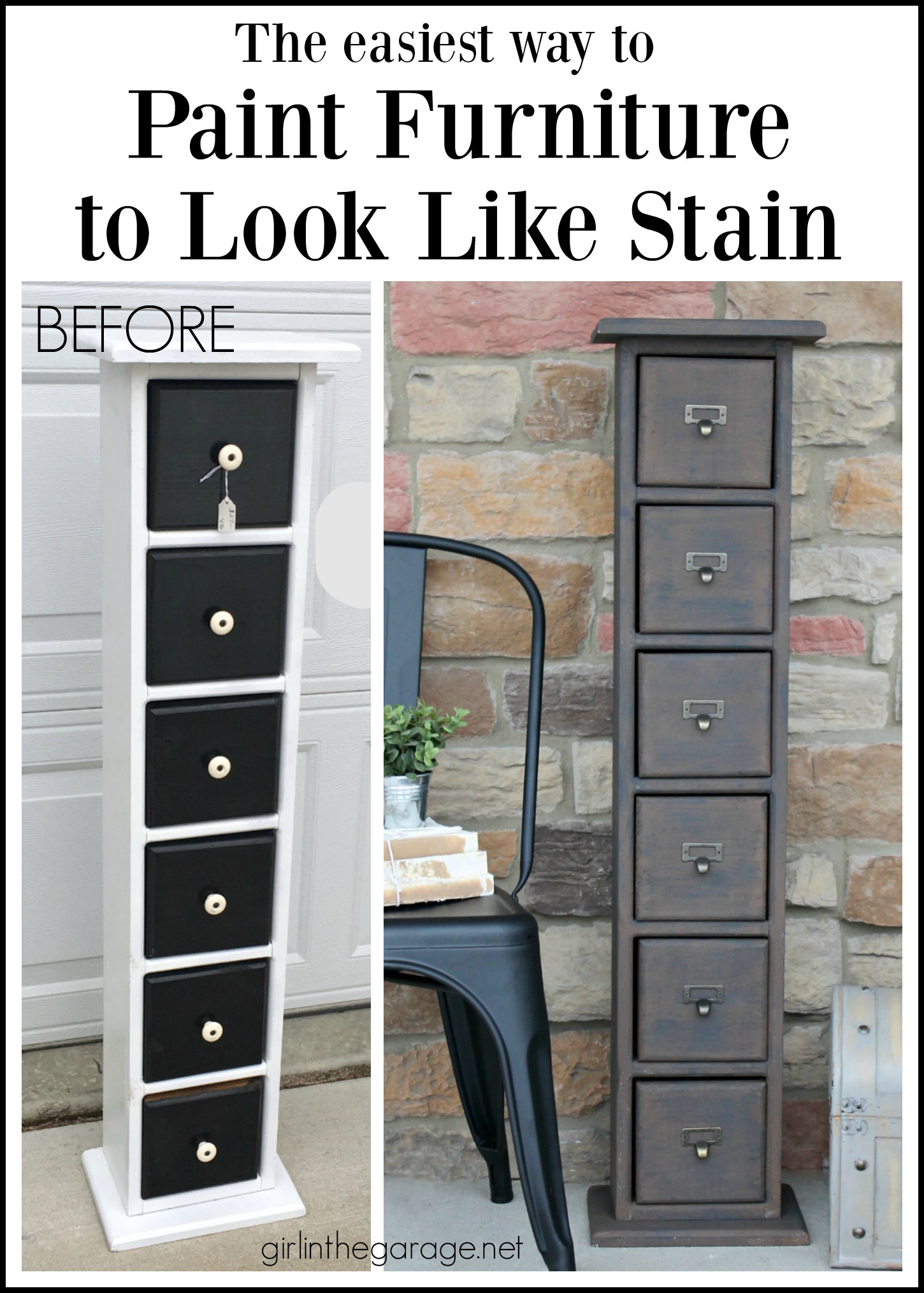If you want the stained look, but can't have it. Learn how to paint furniture to look like stain. Plus: A card catalog makeover with this faux stain finish! By Girl in the Garage