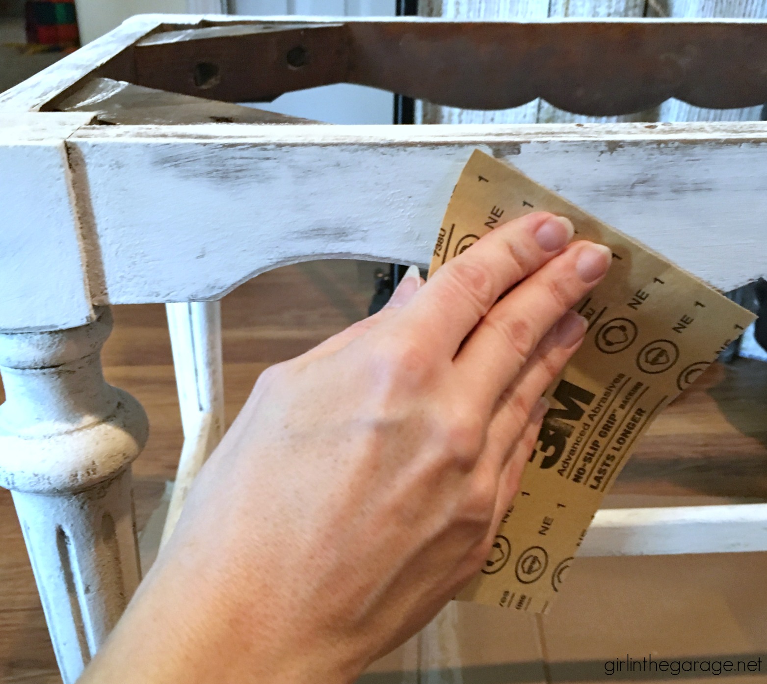 How to make a DIY French grain sack with drop cloth and a stencil - Step by step bench makeover tutorial by Girl in the Garage
