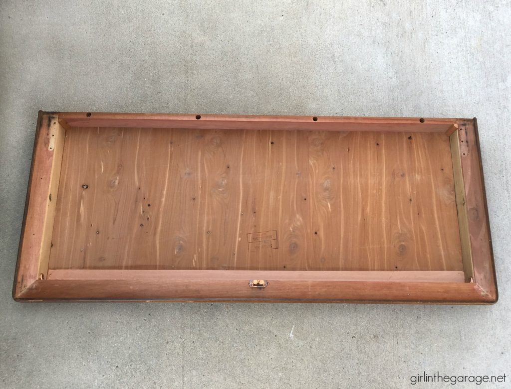 Repurposed cedar chest lid to modern farmhouse bench - DIY tutorial by Girl in the Garage