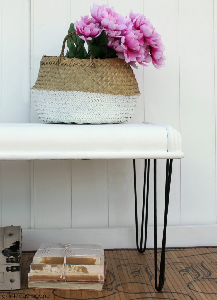 Repurposed cedar chest lid to modern farmhouse bench - DIY tutorial by Girl in the Garage