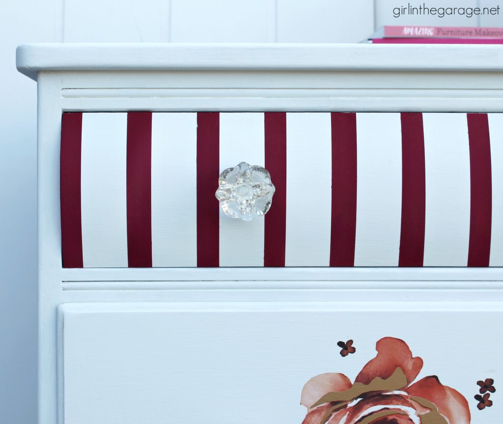 Chic DIY striped floral dresser makeover - Trash to treasure project by Girl in the Garage