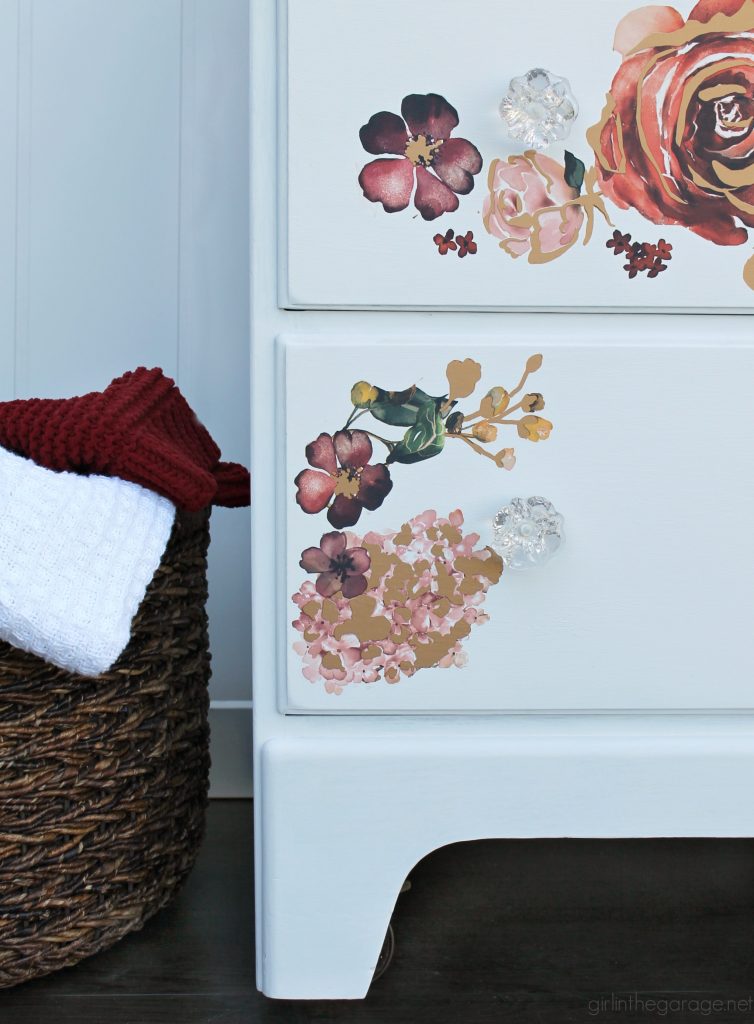 Chic DIY striped floral dresser makeover - Trash to treasure project by Girl in the Garage