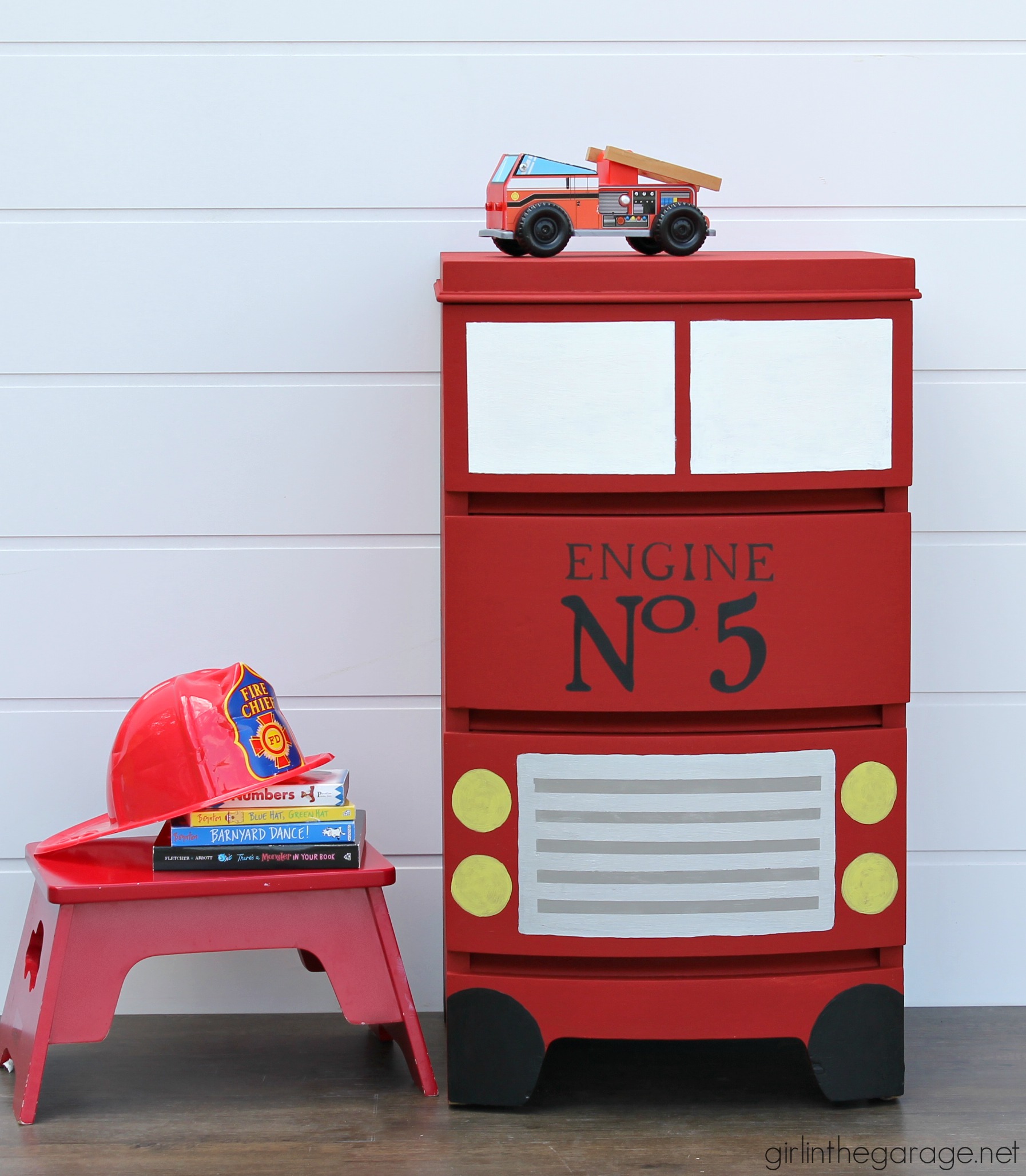 Fire Truck Dresser Girl In The Garage