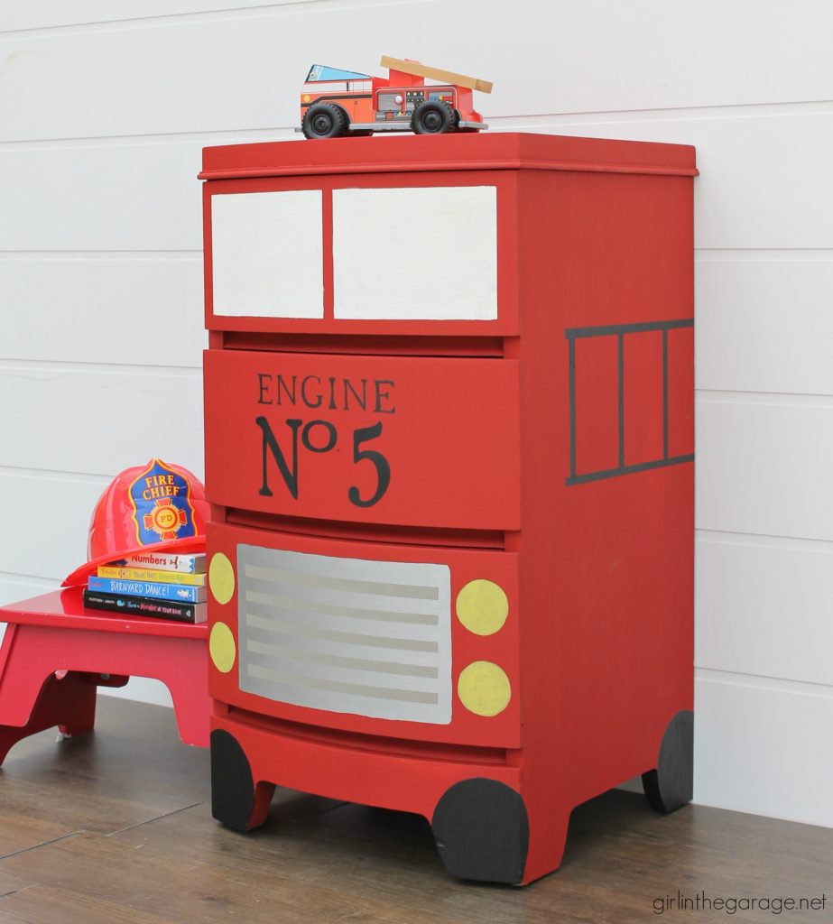 How to paint a fire truck dresser makeover for a kids room - Step by step creative DIY tutorial by Girl in the Garage