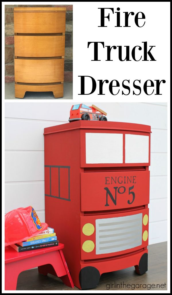 How to paint a fire truck dresser makeover for a kids room - Step by step creative DIY tutorial by Girl in the Garage