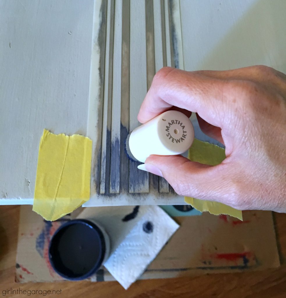 How to paint a vintage metal desk makeover tutorial with faux stained wood top - DIY tutorial by Girl in the Garage