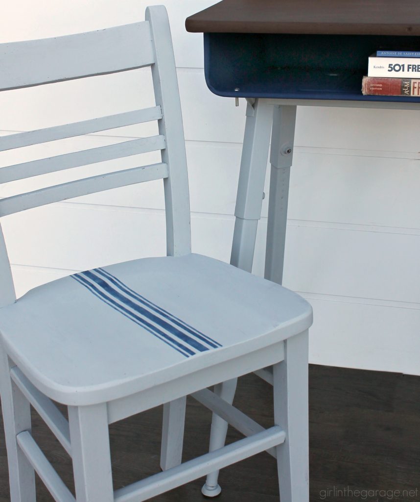 How to paint a vintage metal desk makeover tutorial with faux stained wood top - DIY tutorial by Girl in the Garage