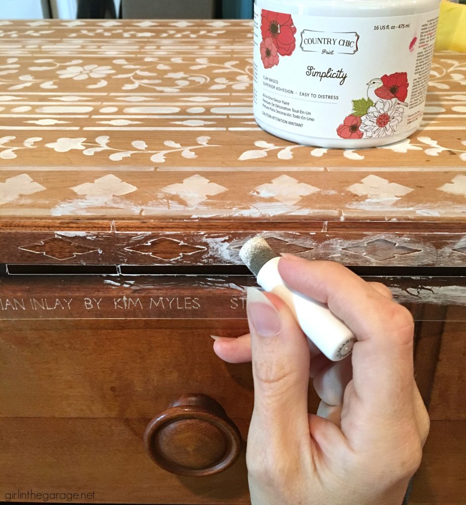 Get the high end look and stencil bone inlay furniture - for thousands less than buying the real thing! Step by step DIY tutorial by Girl in the Garage.