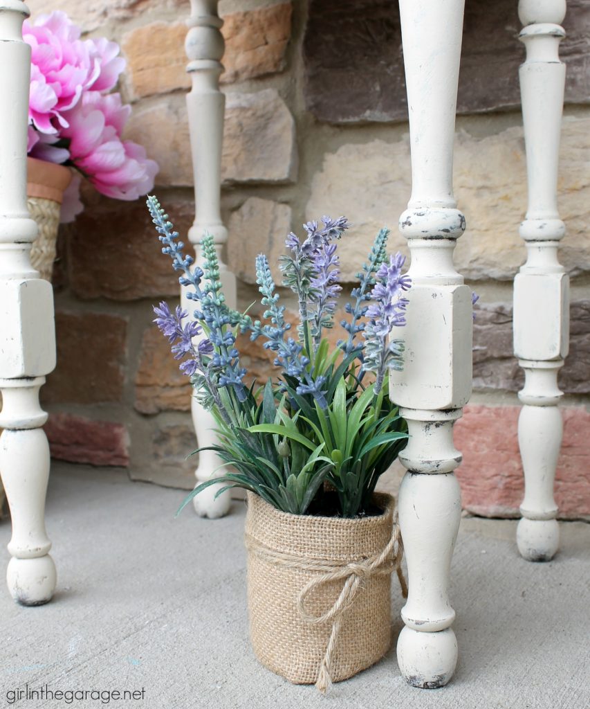 Add amazing custom texture with a raised stencil furniture makeover using spackling from the hardware store. Step by step DIY tutorial for custom embossed furniture by Girl in the Garage.