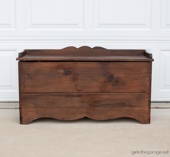 Beautiful DIY chest makeover with furniture applique and layered paints for depth and texture - How to create a French farmhouse finish by Girl in the Garage