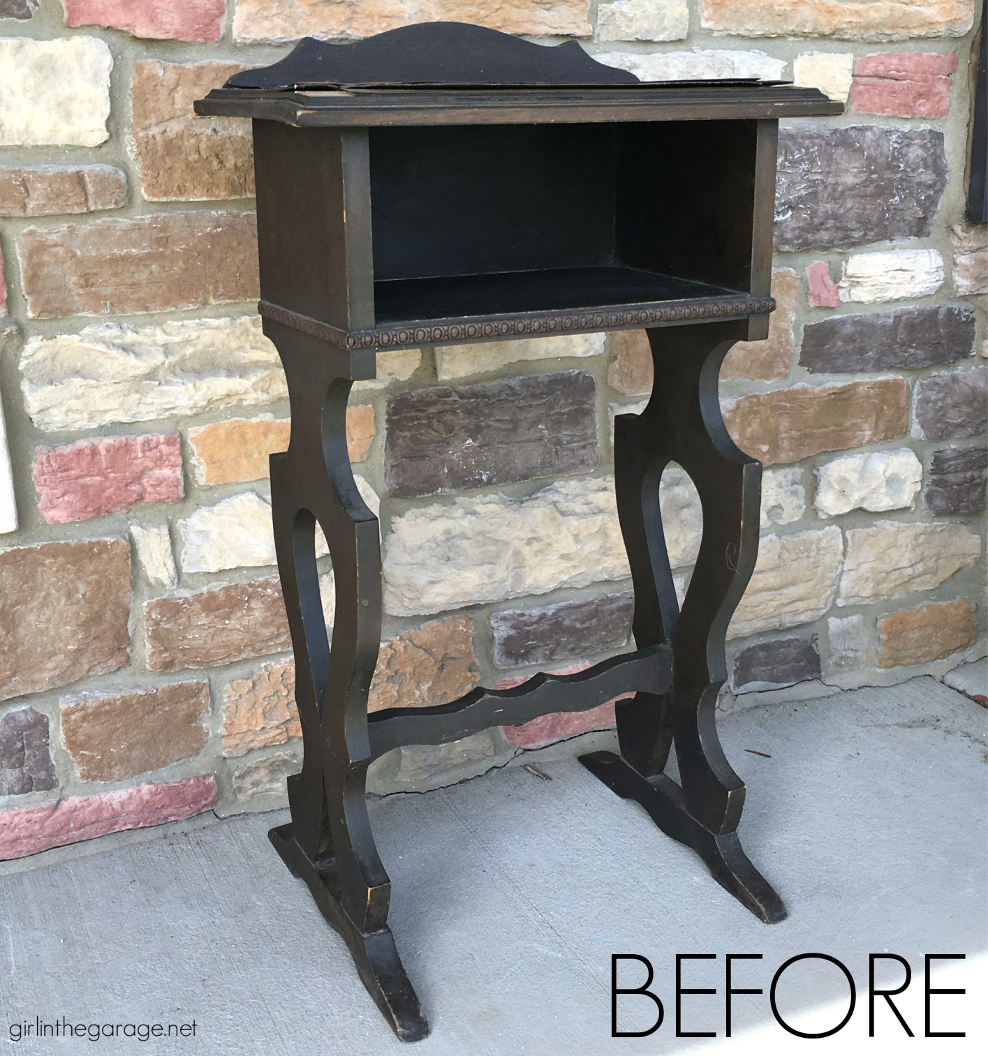 How to remove and repair cracked veneer on antique table. Plus how to paint and distress. Tutorial by Girl in the Garage