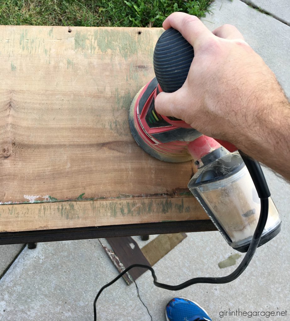 Damaged antique? How to remove and repair cracked veneer on antique table. Plus how to paint and distress (the right way). Tutorial by Girl in the Garage