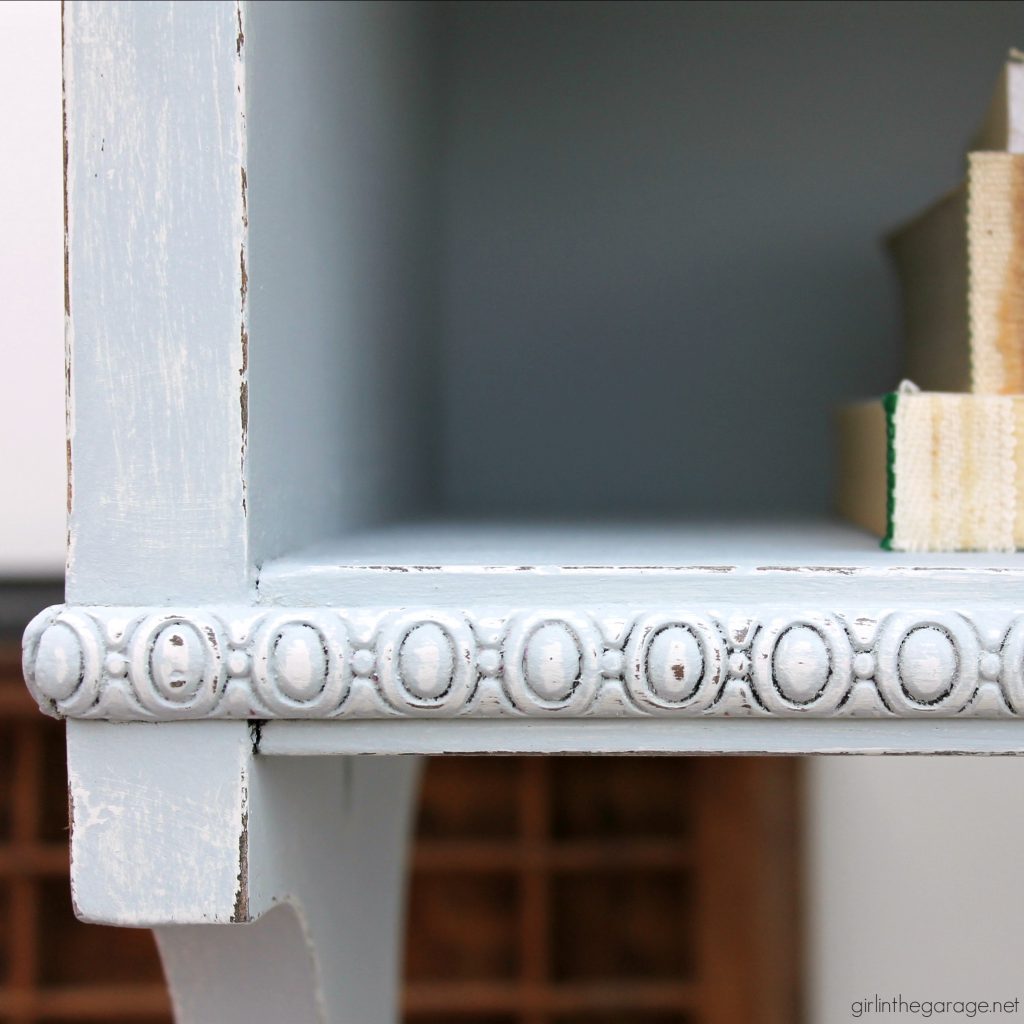 Damaged antique? How to remove and repair cracked veneer on antique table. Plus how to paint and distress (the right way). Tutorial by Girl in the Garage