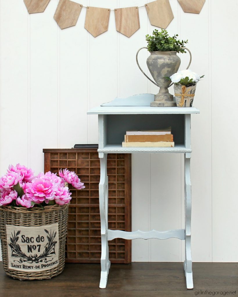 Damaged antique? How to remove and repair cracked veneer on antique table. Plus how to paint and distress (the right way). Tutorial by Girl in the Garage