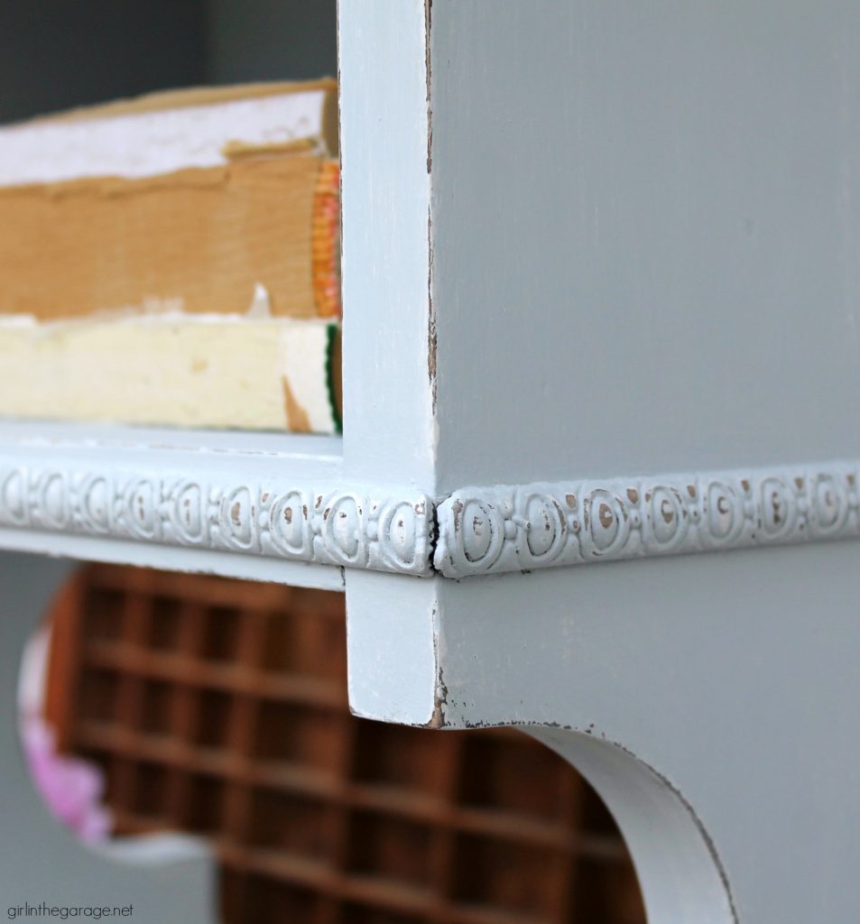 Damaged antique? How to remove and repair cracked veneer on antique table. Plus how to paint and distress (the right way). Tutorial by Girl in the Garage