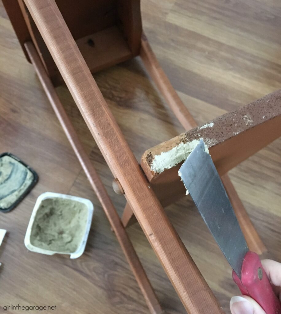 Repair a wood table with wood filler - Girl in the Garage