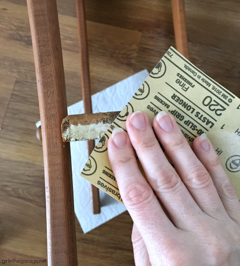 Repair a wood table with wood filler - Girl in the Garage