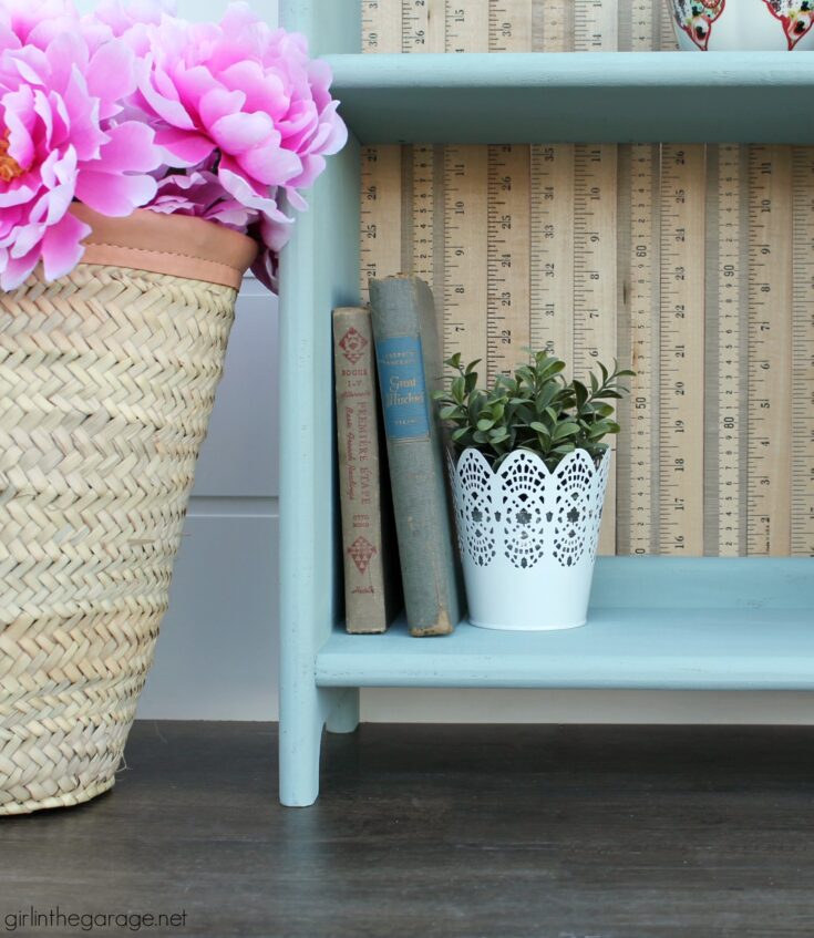 Painted Bookcase with Repurposed Yardsticks - Girl in the Garage®