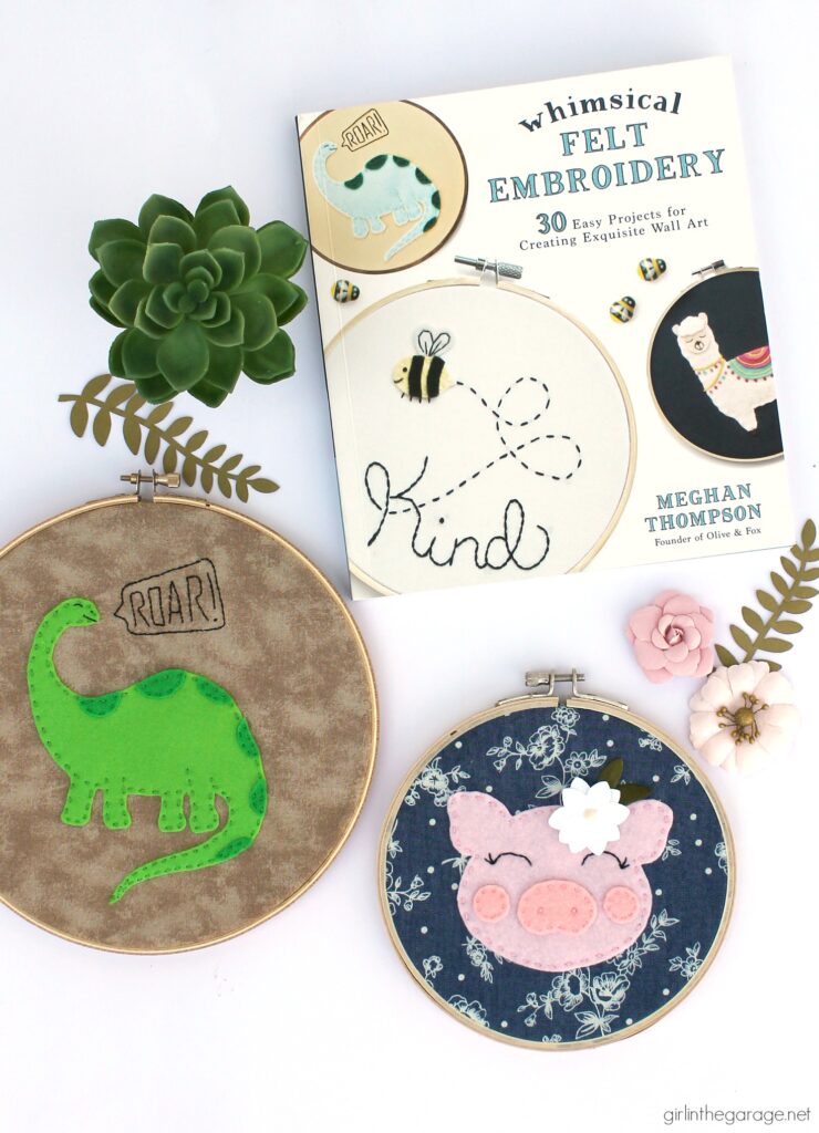 Learn how to make easy and adorable felt embroidery wall art - whimsical creatures, flowers and plants, food, household items, and quotes. Fun for kids too! Projects by Girl in the Garage