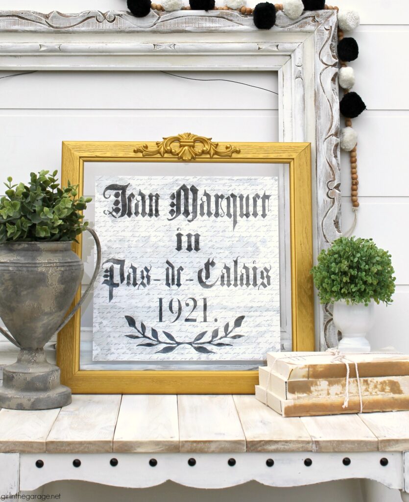 Thrifted repurposed wall art to glamorous DIY vintage French decor - Upcycled decor and furniture makeover ideas by Girl in the Garage