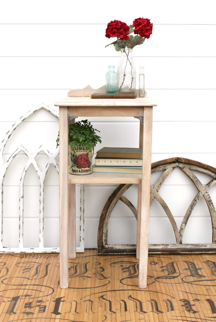 Learn easy steps to whitewash with Chalk Paint and how to remove paint from wood furniture with this stunning table makeover tutorial by Girl in the Garage