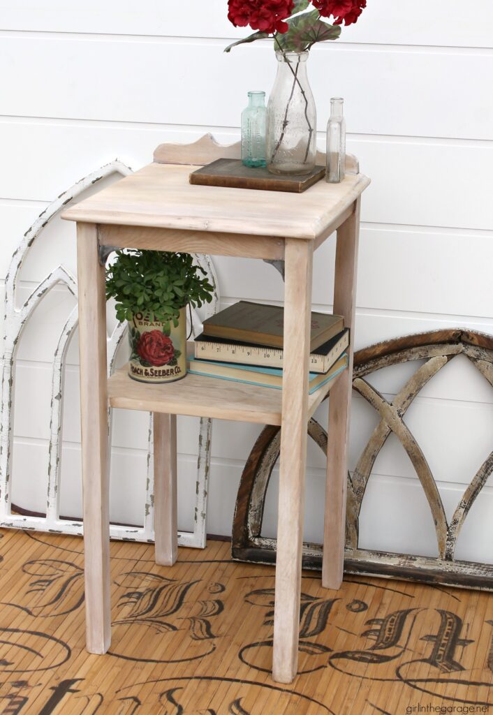 Learn easy steps to whitewash with Chalk Paint and how to remove paint from wood furniture with this stunning table makeover tutorial by Girl in the Garage