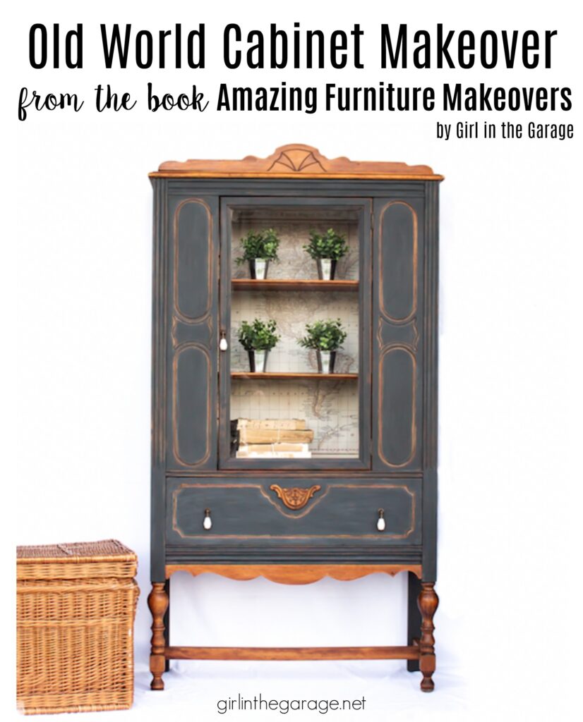 Old world cabinet makeover with Chalk Paint and decoupage - from Amazing Furniture Makeovers book by Girl in the Garage