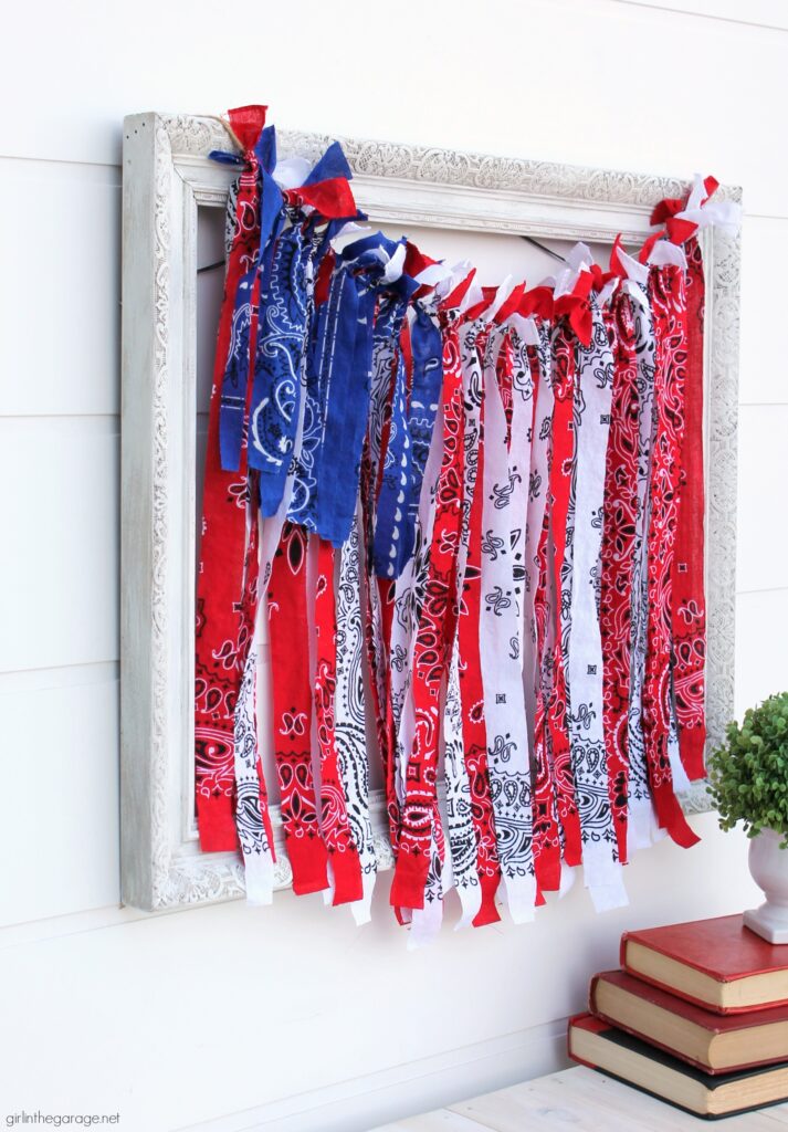 How to make an easy and beautiful DIY rag flag from bandanas - Patriotic home decor idea by Girl in the Garage