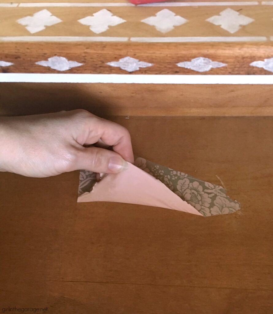 Do your drawers have old contact paper stuck inside? Discover how to remove contact paper the easy way. DIY painted furniture ideas by Girl in the Garage