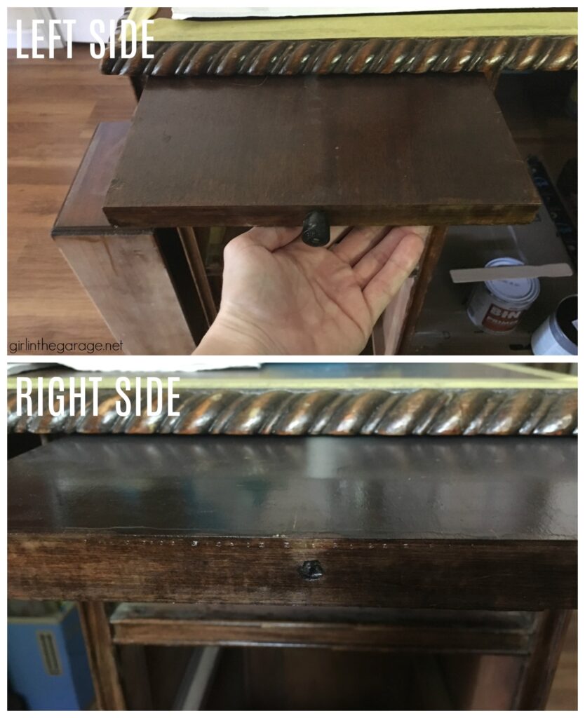 Transform a plain desk with Chalk Paint and new hardware. Learn how to Chalk Paint a wood desk. DIY painted furniture ideas by Girl in the Garage