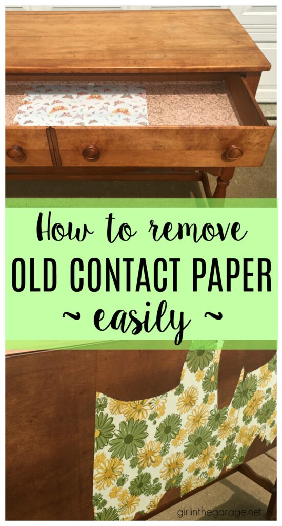 How to remove contact paper the easy way - Furniture makeover tips by Girl in the Garage