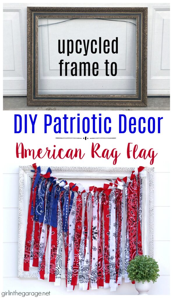 Make this festive DIY rag flag with bandanas for your 4th of July decor. Celebrate the summer with amazing DIY patriotic home decor ideas. By Girl in the Garage