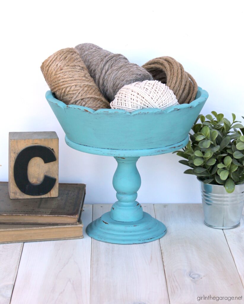 How to Chalk Paint a Wooden Bowl. Save money with these clever thrifted home decor ideas by Girl in the Garage