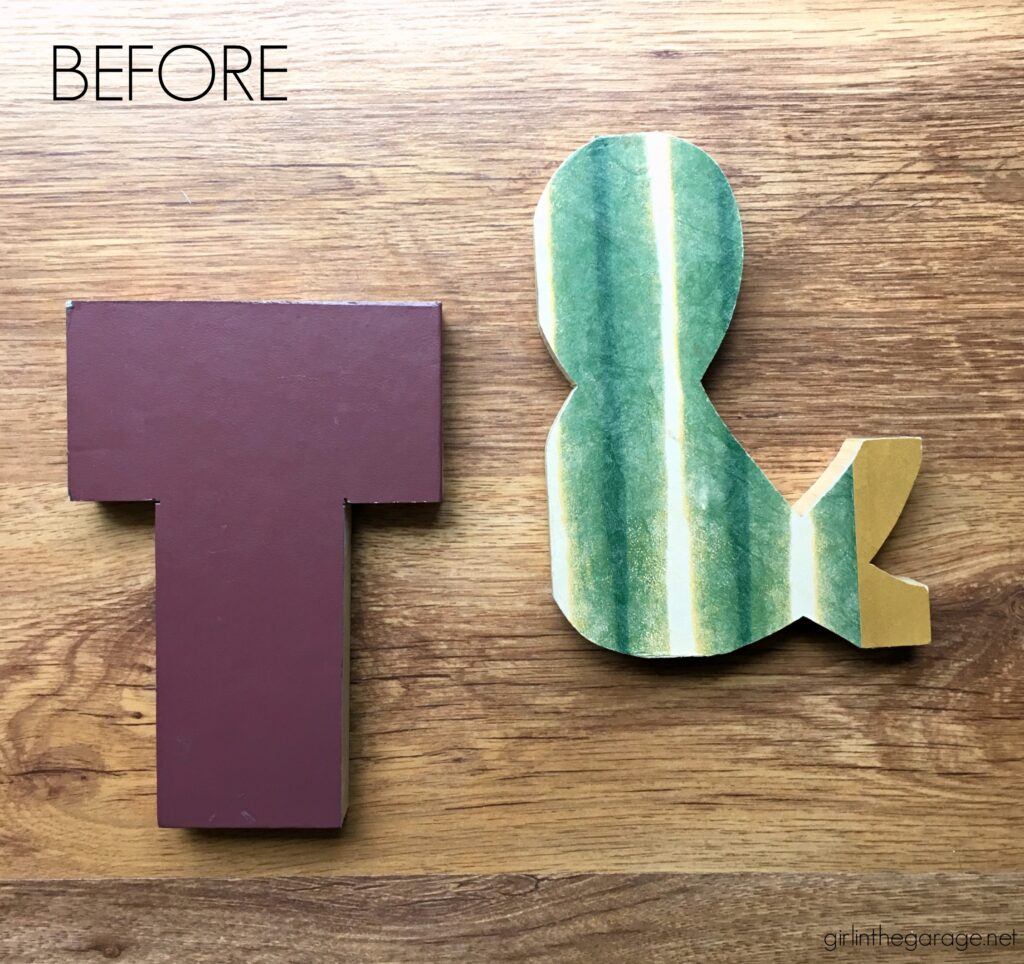 How to Decoupage Wooden Letters. Save money with these clever thrifted home decor ideas by Girl in the Garage