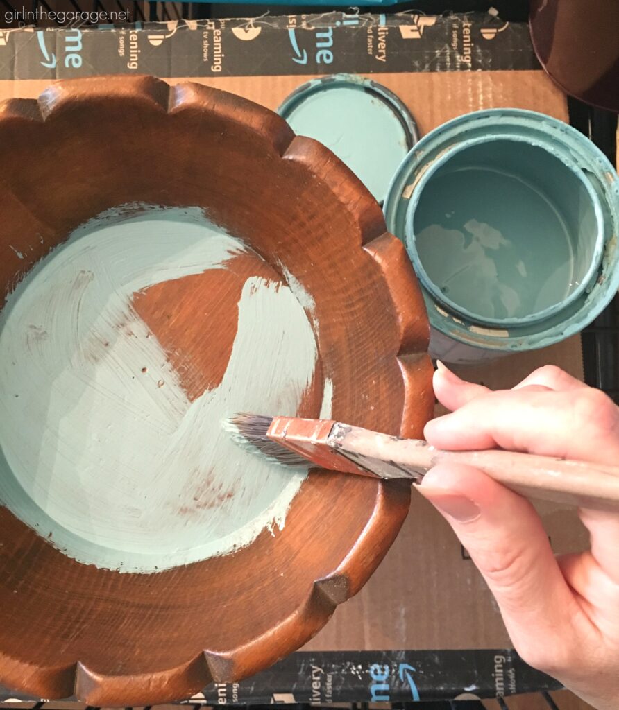 How to Chalk Paint a Wooden Bowl. Save money with these clever thrifted home decor ideas by Girl in the Garage