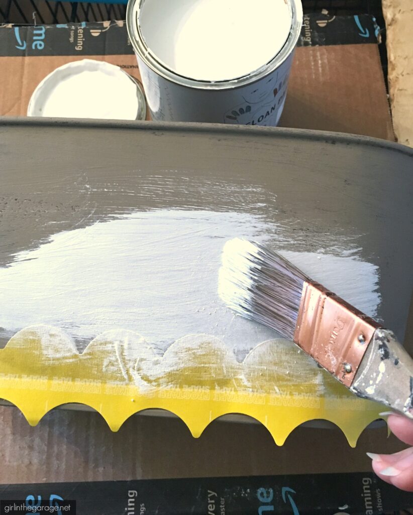 How to Chalk Paint a Thrifted Metal Caddy. Save money with these clever thrifted home decor ideas by Girl in the Garage