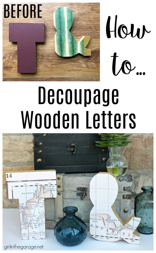 How to Decoupage Wooden Letters. Save money with these clever thrifted home decor ideas by Girl in the Garage