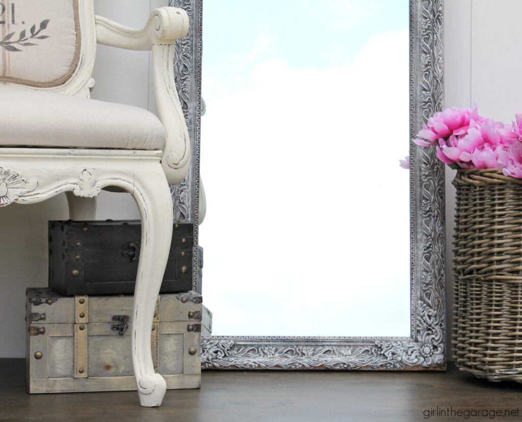 Learn how painting a mirror frame with Chalk Paint can give you a beautiful new look on a budget. See how two vintage mirrors were updated easily! DIY makeover ideas by Girl in the Garage