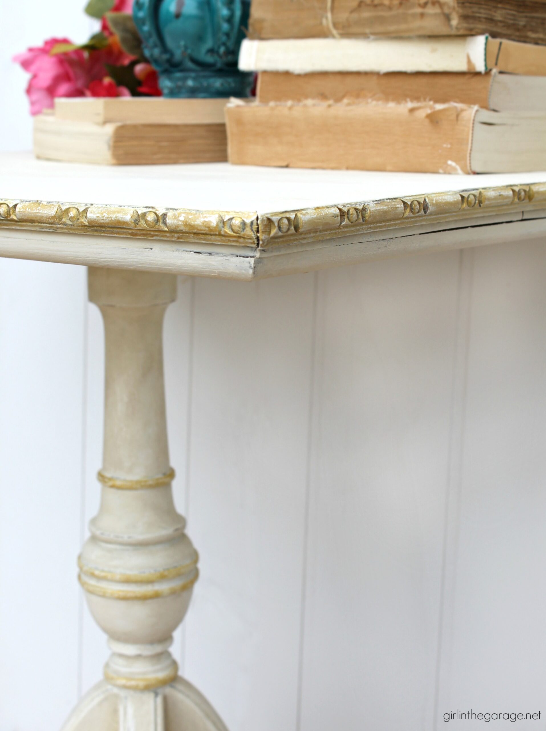 Rescue a poorly-painted antique and transform it into a beautiful French Country side table. Step by step tutorial by Girl in the Garage