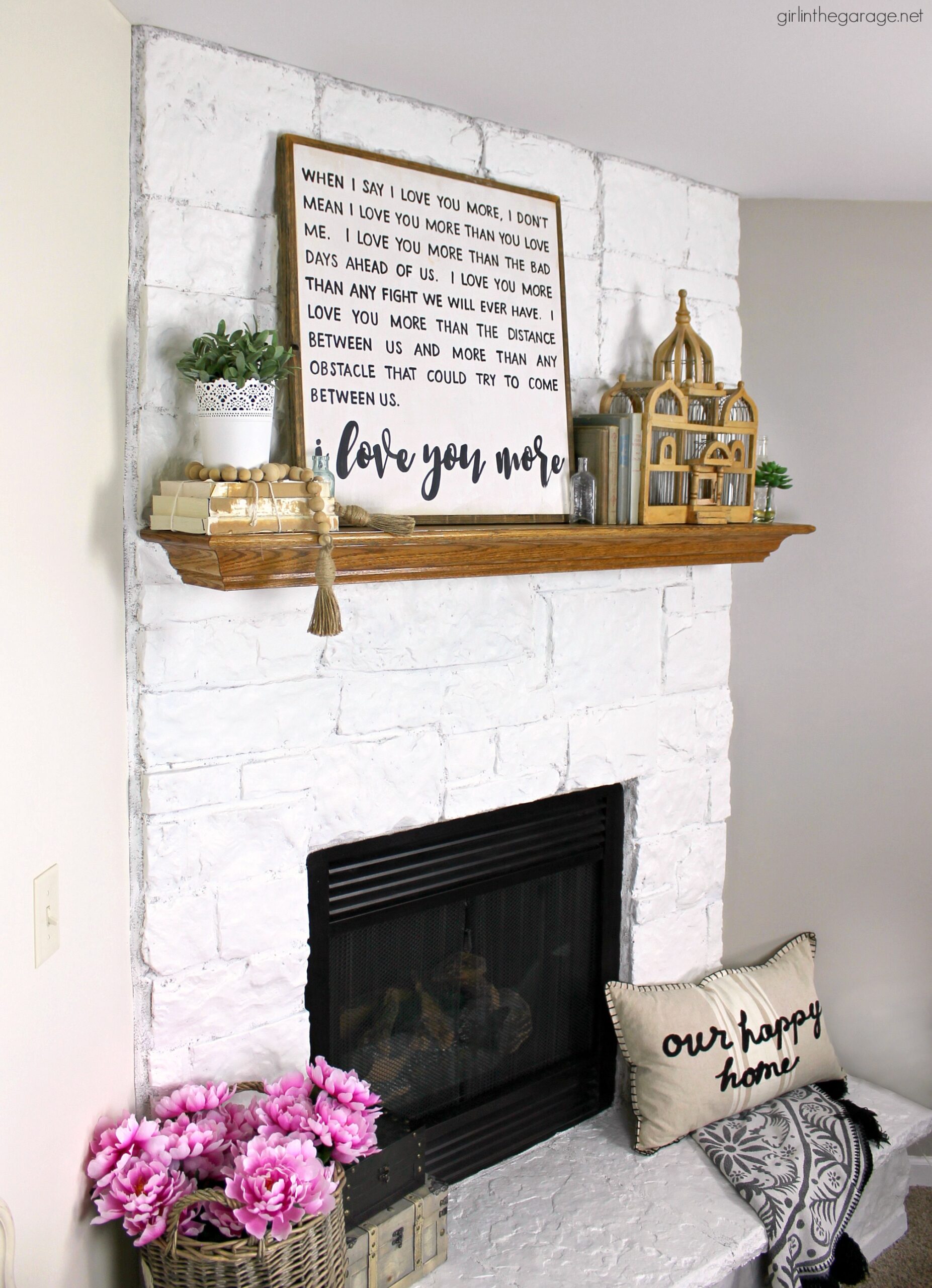 How to Paint a Stone Fireplace White - Girl in the Garage®