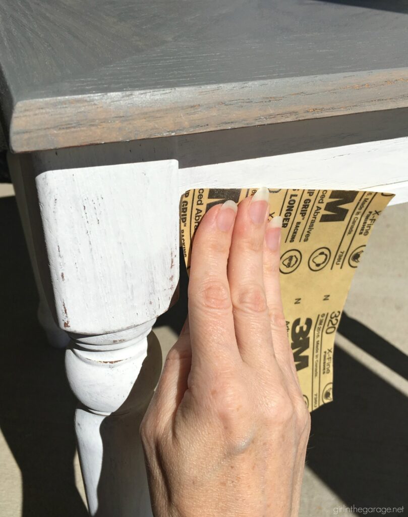 Create a charming modern farmhouse finish with Minwax products on these stained and painted side tables. DIY makeover ideas by Girl in the Garage